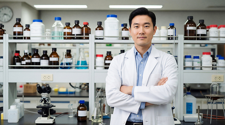 JPG 편집이미지 남자 실험 장비 실험복 화학 실험실 연구원 과학자 분석 조제 연구소 화학물질 의료성형뷰티 편집실사 AI인물포토 AI콘텐츠 직업 과학 컨셉 사람 약 가운 CG 만들기 학자 파일형식 AI포토 옷 의학 모션