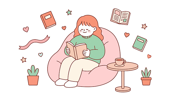 식물 여자 커피 의자 일러스트 휴식 취미 책 독서 평화 마음 편안함 즐거움 국내일러스트 AI파일 감정 음료 가구 컨셉 사람 감각 파일형식 벡터 생활용품 오브젝트