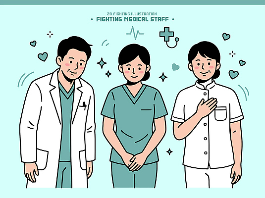 옷 일러스트 의학 회의 협력 건강 병원 미소 치료 진료 환자 간호사 의료진 의사 작업 전문직 직원 소통 돌봄 의료기관 국내일러스트 AI파일 직업 컨셉 비즈니스 모션 표정 파일형식 벡터