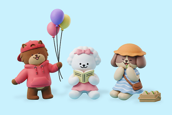 잡화 감정 관계 3D 파일형식 풍선 책 인형 가방 캐릭터 행복 친구 독서 편집3D PSD 편집이미지