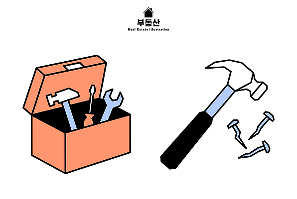 건축 일러스트 기술 상자 도구 공구 작업 못 작업실 수리 망치 공구함 철물 도구함 국내일러스트 AI파일 파일형식 벡터