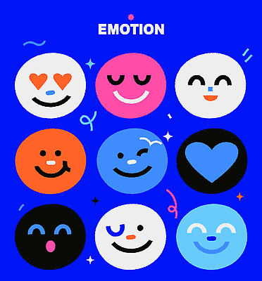 캐릭터 디자인 행복 감정 얼굴 일러스트 표정 사랑 웃음 파란색 귀여움 놀람 기쁨 이모지 국내일러스트 AI파일 컬러 컨셉 신체부위 파일형식 벡터 사람
