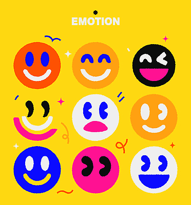 디자인 행복 감정 일러스트 표정 밝음 사랑 웃음 노란색 귀여움 놀람 기쁨 짜증 즐거움 그림 이모티콘 이모지 국내일러스트 AI파일 컬러 컨셉 파일형식 벡터