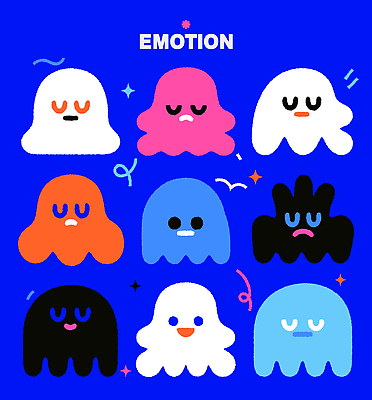 캐릭터 디자인 감정 일러스트 추상 표정 미소 파란색 귀여움 기쁨 슬픔 유령 그림 감성 이모지 국내일러스트 AI파일 컬러 컨셉 무늬 파일형식 벡터