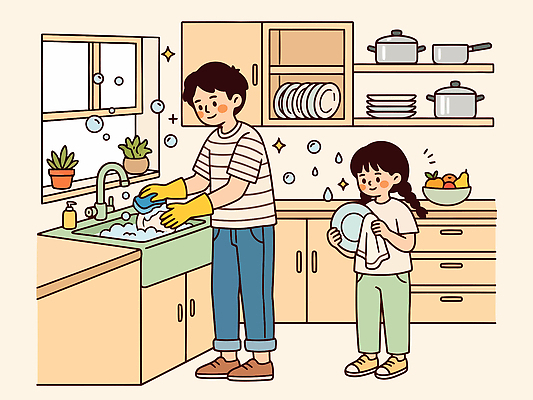 접시 남자 일러스트 가족 주방용품 협력 함께함 소녀 일상 부모 추석 주방 자녀 설거지 청소 준비 식기세척 주방세제 국내일러스트 AI파일 식기 여자 명절 어린이 생활용품 컨셉 가사 관계 사람 라이프 세제 파일형식 벡터 전통 기념일 생활 오브젝트 이벤트