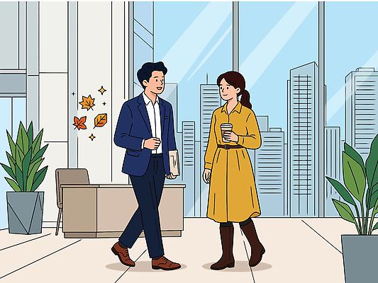 식물 여자 남자 커피 일러스트 비즈니스 창문 아침 직장 대화 건물 사무실 작업 동료 문서 친목 국내일러스트 AI파일 주간 건축물 음료 회사 관계 말하기 사람 파일형식 벡터 자연요소 건축 모션