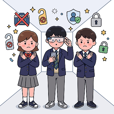 학생 교육 안경 일러스트 기술 경고 안전 스마트폰 스마트기기 시험 금지 보호 보안 문제 개인정보 시험장 스마트안경 국내일러스트 AI파일 잡화 컨셉 전자제품 핸드폰 정보 파일형식 벡터