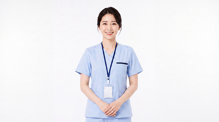 JPG 편집이미지 직업 옷 여자 병원 작업복 미소 간호사 의료진 전문직 손모으기 간호복 의료성형뷰티 편집실사 AI인물포토 AI콘텐츠 유니폼 의학 표정 사람 손짓 CG 파일형식 AI포토 모션