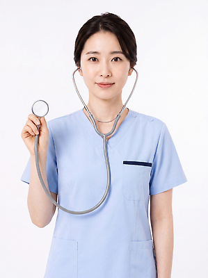 JPG 편집이미지 직업 여자 의학 청진기 미소 치료 진료 간호사 의사 전문직 간호복 의료성형뷰티 편집실사 AI인물포토 AI콘텐츠 유니폼 의료기기 표정 사람 의료진 CG 파일형식 AI포토 옷