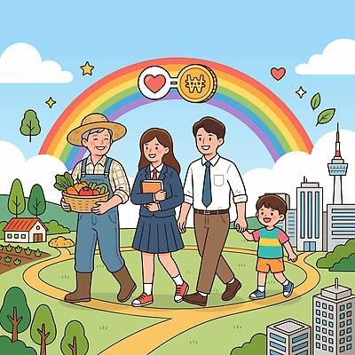 길 어린이 무지개 농업 채소 일러스트 가족 자연 풍경 책 농장 바구니 평화 걷기 도시 농부 지원 지역화폐 국내일러스트 AI파일 자연요소 직업 산업 컨셉 돈 관계 모션 사람 생태계 파일형식 벡터 재산 금융 경제
