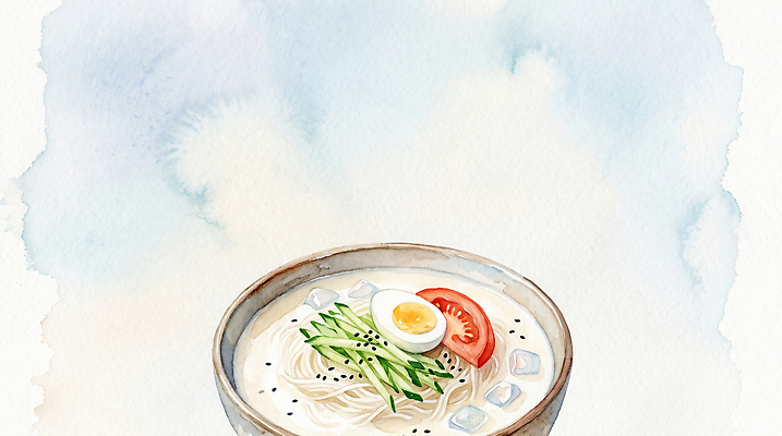 JPG 전통 그릇 한식 음식 토마토 일러스트 오이 수채화 여름 계란 식사 면류 맛 차가움 시원함 콩국수 국내일러스트 AI일러스트 AI콘텐츠 식기 계절 컨셉 채소 여름음식 알 국수 파일형식