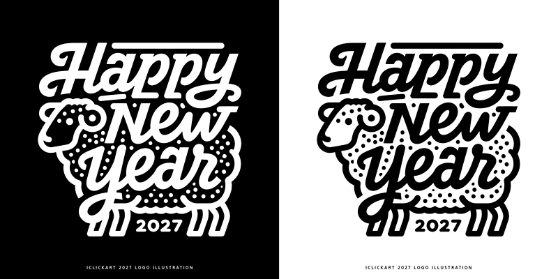 디자인 일러스트 캘리그라피 새해 흑백 양 2027년 국내일러스트 AI파일 정미년 포유류 촬영기법 연도 파일형식 벡터 동물