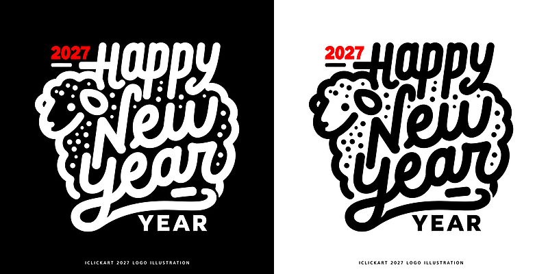 문자 디자인 일러스트 캘리그라피 새해 검은색 흰색 메시지 2027년 국내일러스트 AI파일 정미년 컬러 연도 파일형식 벡터