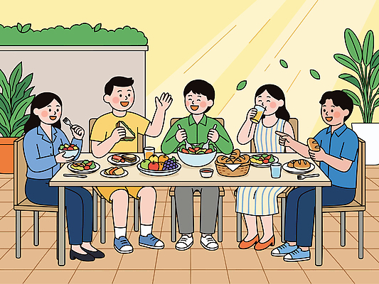 음료 음식 채소 의자 과일 일러스트 식탁 탁자 실내 대화 웃음 여름 친구 바구니 식사 샐러드 모임 예방 식중독 국내일러스트 AI파일 계절 가구 관계 표정 말하기 내부 파일형식 벡터 생활용품 모션 오브젝트
