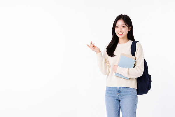 JPG 편집이미지 학생 여자 교육 대학생 가방 학교 청년 책 학습 흰색 의료성형뷰티 편집실사 AI인물포토 AI콘텐츠 잡화 컬러 사람 성인 CG 파일형식 AI포토