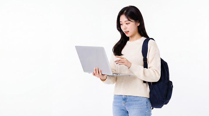 JPG 편집이미지 학생 여자 교육 대학생 기술 청년 노트북 학습 컴퓨터 정보 집중 검색 백팩 의료성형뷰티 편집실사 AI인물포토 AI콘텐츠 컨셉 가방 사람 성인 전자제품 CG 파일형식 AI포토 잡화