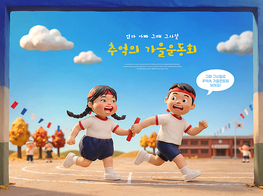 PSD 나무 편집이미지 스포츠 학교 놀이 협력 친구 달리기 운동장 가을 추억 체육대회 운동회날 이미지편집 식물 계절 교육 컨셉 스포츠시설 관계 모션 공간 체육 대회 파일형식 시설