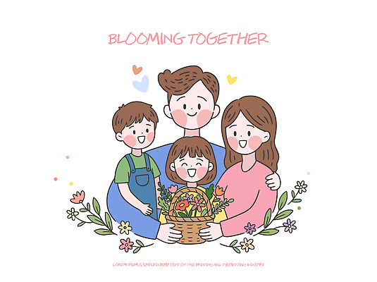 꽃 행복 어린이 일러스트 가족 함께함 사랑 웃음 부모 바구니 소중 소통 국내일러스트 AI파일 식물 감정 컨셉 관계 표정 사람 파일형식 벡터