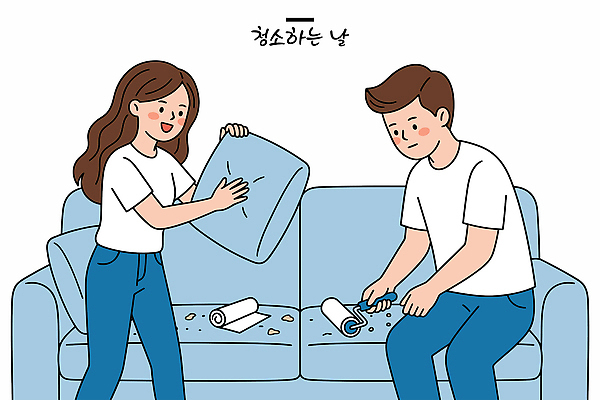 여자 남자 가사 일러스트 가정 가족 베개 함께함 일상 친구 소파 방 청소 롤러 먼지 정리 일과 국내일러스트 AI파일 컨셉 의자 관계 침구 사람 라이프 파일형식 벡터 가구 생활 생활용품 오브젝트