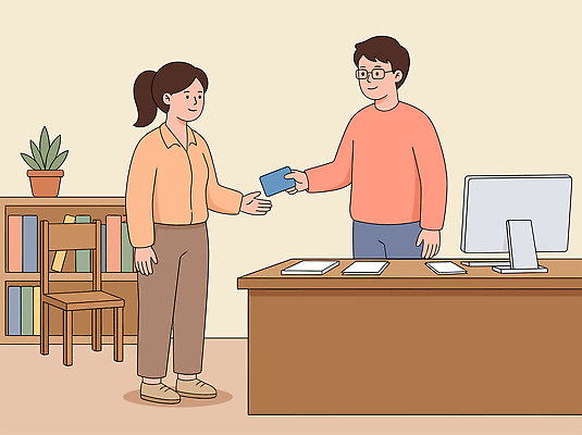 여자 남자 일러스트 책장 대화 일상 컴퓨터 사무용품 카드 도서관 전달 사서 상호작용 국내일러스트 AI파일 직업 교육 가구 문구용품 말하기 사람 라이프 전자제품 파일형식 벡터 생활용품 모션 생활 오브젝트