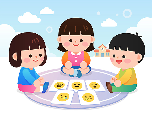 교육 감정 어린이 일러스트 학교 놀이 웃음 친구 학습 게임 즐거움 소통 국내일러스트 AI파일 컨셉 관계 표정 사람 파일형식 벡터
