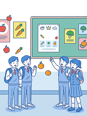 학생 여학생 여자 교육 남자 교복 포스터 음식 남학생 채소 과일 일러스트 교실 학교 건강 초등학교 이야기 대화 친구 학습 점심 급식 식단표 국내일러스트 AI파일 옷 관계 말하기 사람 파일형식 벡터 모션