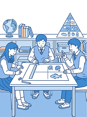 학생 여학생 여자 교육 남자 교복 남학생 일러스트 교실 학교 수업 협력 어류 책 친구 학습 지구본 자료 도구 그리기 급식 식단표 국내일러스트 AI파일 옷 관계 모션 사람 수중동물 파일형식 벡터 동물
