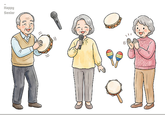 PSD 여자 노년 남자 악기 음악 연주 일러스트 노래 타악기 웃음 친구 모임 마이크 즐거움 국내일러스트 감정 음향기기 관계 문화예술 표정 사람 성인 파일형식 전자제품