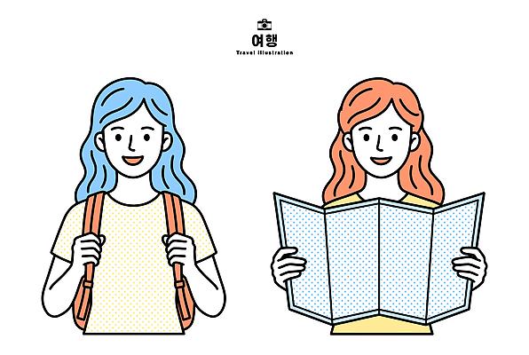 여행 지도 일러스트 배낭 미소 사람 친구 정보 탐험 계획 즐거움 확인 준비 길찾기 관심 국내일러스트 AI파일 감정 컨셉 가방 관계 표정 파일형식 벡터 잡화