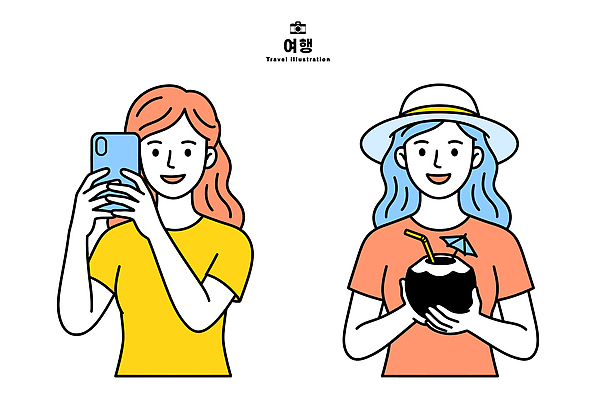 모자 손 여자 음료 여행 일러스트 휴가 웃음 사람 여름 핸드폰 즐거움 코코넛 국내일러스트 AI파일 잡화 계절 감정 과일 표정 신체부위 전자제품 파일형식 벡터