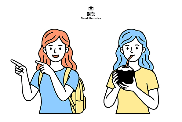 음료 여행 일러스트 배낭 사람 여름 친구 외출 코코넛 국내일러스트 AI파일 계절 가방 과일 관계 파일형식 벡터 잡화
