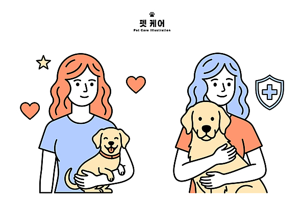 동물 여자 행복 일러스트 가족 포옹 건강 사랑 반려동물 강아지 보호 교감 돌봄 펫케어 국내일러스트 AI파일 감정 컨셉 관계 안기 모션 관리 사람 개 파일형식 벡터 포유류