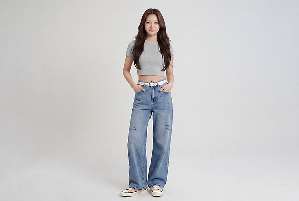 JPG 모델 편집이미지 옷 포즈 사람 만남 청바지 분위기 주머니 배꼽티 의료성형뷰티 스타일 편집실사 AI인물포토 AI콘텐츠 컨셉 바지 CG 파일형식 AI포토 하의