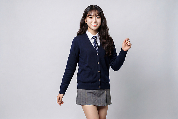 JPG 편집이미지 학생 여학생 여자 교복 포즈 학교 청소년 미소 청춘 치마 매력적 카디건 의료성형뷰티 편집실사 AI인물포토 AI콘텐츠 옷 교육 컨셉 하의 표정 사람 외투 CG 파일형식 AI포토 상의