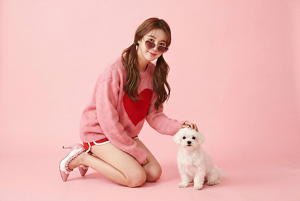 JPG 동물 편집이미지 여자 분홍색 포즈 실내 반려동물 귀여움 강아지 스웨터 오브젝트 의료성형뷰티 스타일 편집실사 AI인물포토 AI콘텐츠 컬러 컨셉 상의 사람 내부 개 CG 파일형식 AI포토 옷 포유류