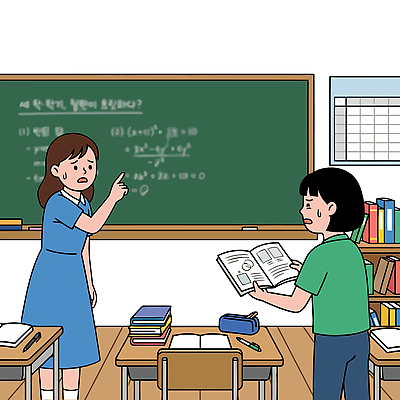 학생 교육 일러스트 교실 수업 대화 설명 책 학습 연필 교사 공책 칠판 수학 질문 책상 교과서 시력 문제 학습도구 문제해결 시력저하 이해 국내일러스트 AI파일 직업 가구 교과목 학교 모션 문구용품 학용품 교재 말하기 필기구 교육용품 파일형식 벡터 생활용품 오브젝트