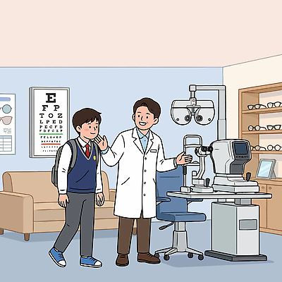 학생 안경 남학생 가방 일러스트 의학 건강 대화 소년 치료 방 장비 의사 검사 상담 시력 방문 안과 시력검사 안경점 국내일러스트 AI파일 잡화 남자 어린이 병원 말하기 상점 의료진 파일형식 벡터 직업 모션 사람