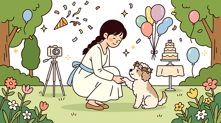 기념일 꽃 행복 일러스트 자연 놀이 웃음 소녀 장식 친구 반려동물 파티 카메라 케이크 정원 축하 생일 강아지 즐거움 풍선 화동 국내일러스트 AI파일 식물 동물 여자 감정 어린이 결혼 컨셉 관계 디저트 표정 이벤트 전자제품 개 생태계 파일형식 벡터 음식 포유류 사람