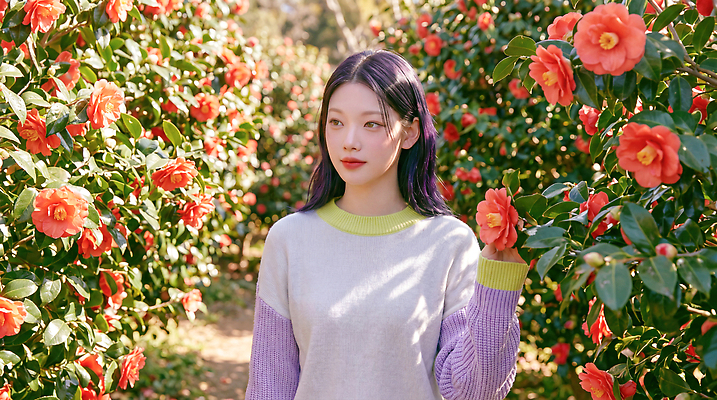 JPG 나무 편집이미지 응시 여자 꽃 길 꽃밭 자연 서기 햇빛 산책 풀 의료성형뷰티 편집실사 AI인물포토 AI콘텐츠 식물 시선 모션 휴식 사람 빛 CG 생태계 파일형식 AI포토 컨셉