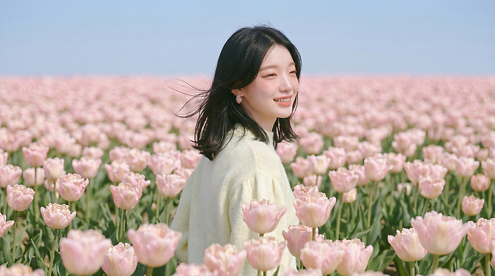 JPG 편집이미지 여자 꽃 얼굴 꽃밭 자연 하늘 미소 사람 풍경 봄 산책 튤립 즐거움 의료성형뷰티 편집실사 AI인물포토 AI콘텐츠 식물 계절 감정 휴식 표정 신체부위 CG 생태계 파일형식 AI포토 컨셉