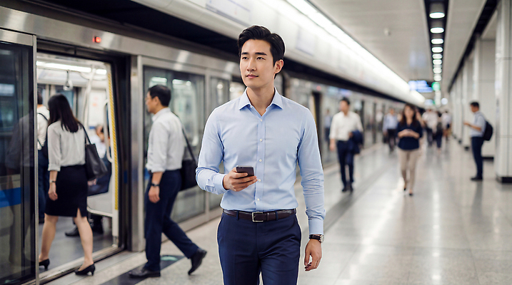JPG 편집이미지 남자 이동 비즈니스 대중교통 사람 일상 스마트폰 직장인 전철 역 플랫폼 출퇴근 의료성형뷰티 편집실사 AI인물포토 AI콘텐츠 직업 육상교통 교통수단 컨셉 교통시설 라이프 핸드폰 스마트기기 CG 파일형식 AI포토 교통 생활 전자제품 시설
