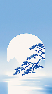 JPG 나무 디자인 일러스트 하늘 수채화 풍경 물 파란색 달 나뭇가지 그림 지평선 국내일러스트 AI일러스트 AI콘텐츠 자연요소 식물 컬러 파일형식