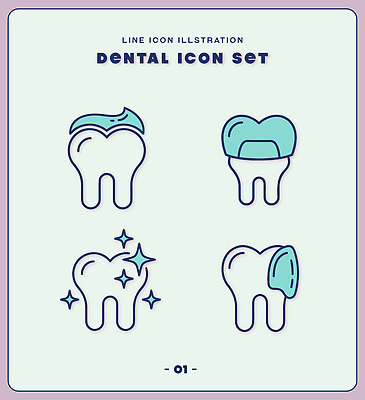디자인 선 일러스트 건강 치과 치료 세트 이 치아 위생 구강 이미지 국내일러스트 AI파일 의학 병원 입 소화기관 파일형식 벡터 신체부위 장기 신체 사람
