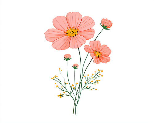 JPG 식물 꽃 줄기 분홍색 잎 일러스트 자연 코스모스 국내일러스트 AI일러스트 AI콘텐츠 컬러 생태계 파일형식