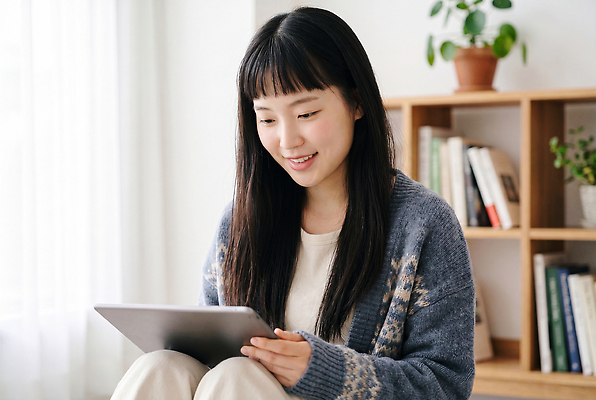 JPG 편집이미지 여자 거실 한명 웃음 일상 소파 태블릿 독서 스크린 편안함 의료성형뷰티 편집실사 AI인물포토 AI콘텐츠 1 의자 표정 사람 라이프 전자제품 스마트기기 감각 CG 파일형식 AI포토 가구 생활 생활용품 오브젝트