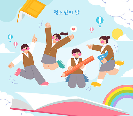 구름 여자 남자 행복 교복 무지개 일러스트 놀이 하늘 고등학생 웃음 책 친구 청춘 연필 스쿨라이프 점프 만세 즐거움 국내일러스트 세계청소년의날 AI파일 자연요소 학생 라이프스타일 옷 기념일 감정 컨셉 학교 관계 모션 청소년 학용품 표정 사람 필기구 파일형식 벡터 교육 문구용품 이벤트 생활 오브젝트