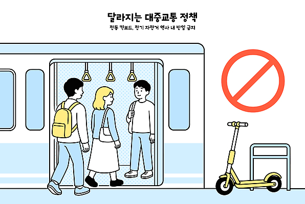 교통수단 교통 일러스트 출입구 대중교통 안내 경고 안전 여러명 금지 변화 전철 승차 사회이슈 승객 규칙 문제 정책 전동퀵보드 국내일러스트 AI파일 육상교통 다수 컨셉 모션 사람 퀵보드 파일형식 벡터