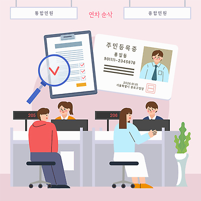 말하기 사람 증명서 파일형식 벡터 주민등록증 발급 상담 시청 직원 고객 문서 확인 대화 순서 서비스 국내일러스트 AI파일 일러스트 휴가 남자 여자