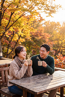 JPG 나무 편집이미지 커플 여자 남자 음료 단풍 자연 탁자 단풍나무 대화 웃음 풍경 야외 카페 가을 즐거움 의료성형뷰티 편집실사 AI인물포토 AI콘텐츠 식물 계절 감정 가구 잎 관계 표정 말하기 사람 상점 CG 생태계 파일형식 AI포토 생활용품 모션 오브젝트