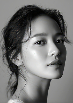 JPG 편집이미지 시선 여자 얼굴 포즈 흑백 표정 사람 머리카락 의료성형뷰티 편집실사 AI인물포토 AI콘텐츠 촬영기법 신체부위 머리 CG 파일형식 AI포토